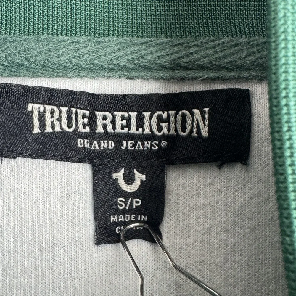 True Religion Track Jacket Mens S Green Monogram Buddha Logo Full Zip Stripe Y2K